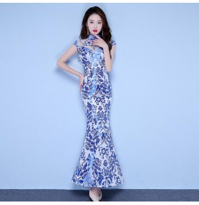 Chinese dress traditional qipao dress cheongsam dress model show stage performance miss etiquette dress