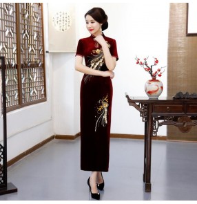 Chinese dress velvet traditional qipao dress oriental cheongsam dress miss etiquette dress