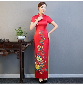 Chinese dresse ancient traditional retro oriental chinese qipao dresses stage performance miss etiquette host evening party cheongsam dresses