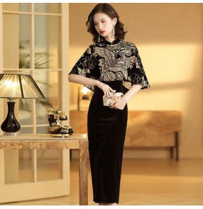 Chinese dresses for women female traditional chinese qipao dresses velvet cloak collar stage performance drama cosplay chinese dress