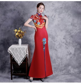 Chinese Dresses for women traditional oriental qipao dress cheongsam embroidered mermaid dress toast annual meeting host catwalk performance dresses