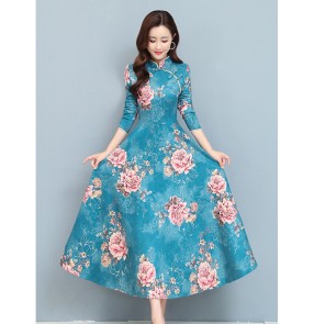 Chinese dresses oriental cheongsam dress floral china dress for female stage performance host singers cheongsam dresses