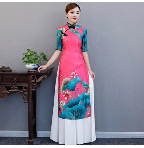 Chinese dresses qipao dress retro oriental women's cheongsam dress model show performance party dress