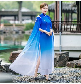 Chinese dresses qipao host singer performance Cheongsam long cloak Chinese style host performance clothes catwalk cheongsam skirt 