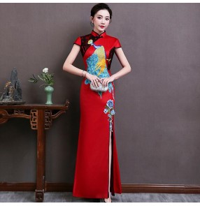 Chinese dresses retro china qipao dresses cheongsam miss etiquette show stage performance dress