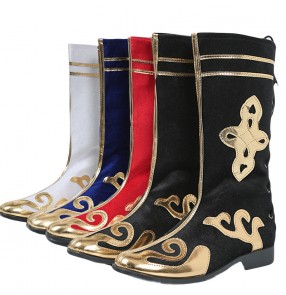 Chinese Ethnic Minority Mongolian boots for girls women and men Performance dance boots children catwalk drum shoes