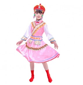 Chinese Ethnic minority mongolian stage costumes for girls kids mongolia robes Primary school kindergarten Daur dance costumes