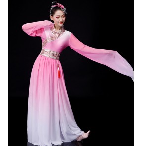 Chinese folk Classical dance costumes hanfu for women's water sleeves folk dance costumes plucking Chinese style pink fairy dress