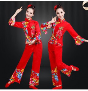 Chinese folk dance costumes chinese drum dance dresses yangko dance dresses for women female fan umbrella dance clothes for female