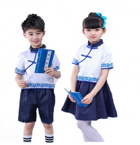 Chinese folk dance costumes dresses kids girls boys ancient traditional hanfu dresses Confucius school drama cosplay clothes dress 