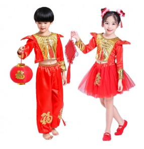 Chinese folk dance costumes for children boys girls dragon drummer yangko new year celebration stage performance square dance costumes dresses