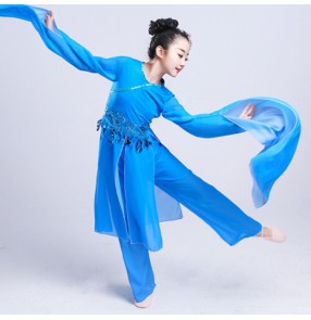 Chinese folk dance costumes for kids girls ancient traditional fairy water sleeves stage performance yangko fan dance costumes dresses