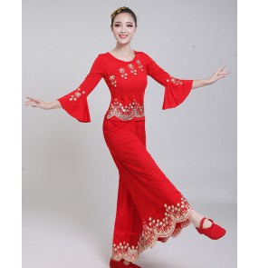Chinese folk dance costumes for women square umbrella fan dance clothes for female chinese ancient traditional classical dance dress for women