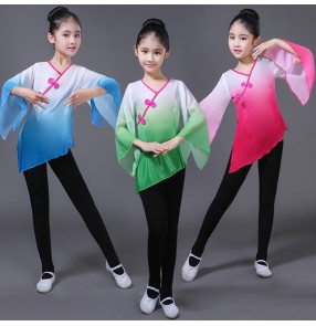 Chinese folk dance costumes Girls classical dance ancient traditional yangko fan dancing photos drama cosplay tops and  leggings