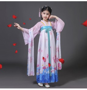 Chinese folk dance dresses for kids girls hanfu princesses fairy stage performance drama cosplay costumes