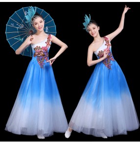 Chinese folk dance dresses for women girls modern dance  fairy oriental fan umbrella chorus singers dance dresses