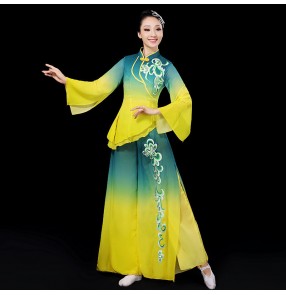 Chinese folk dance dresses for women Yangko dance costumes chiffon elegant adult female modern umbrella dance fan waist drum dance dresses classical dance costume