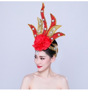 Chinese folk dance head flowers flmaneco headdress dance performance headwear Yangko opening stage performance glitter head flower for female