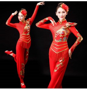 Chinese folk dance Yangko costume for women drum costume modern dance waist drum Water drum dragon dance Opening dance costume