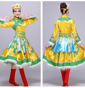 Chinese folk Mongolian dance dress for women female red colored stage performance photography drama cosplay Mongolian dance robes costumes for young girls