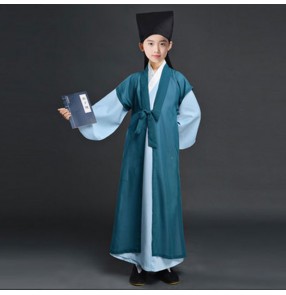 Chinese Hanfu costume for children Boy Song Dynasty Ancient poets Robe Tang Dynasty Students recite ancient poems and perform costumes