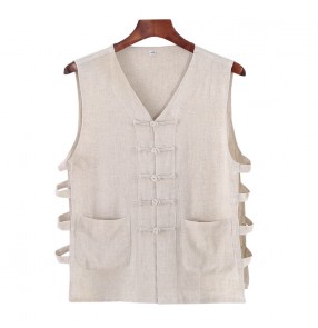 Chinese kungfu tai chi waistcoat for men Linen Vest Sleeveless V-neck Chinese Undershirt Retro Men's Trendy Chinese Style Hanfu T-shirt