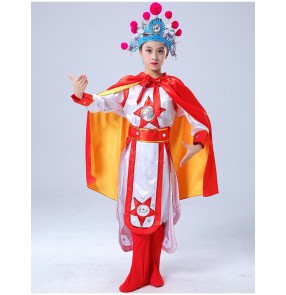 Chinese Peking opera Mulan performance costumes for girls boys kids Chinese style ancient opera costume Mu Guiying rap and facial makeup performance clothes