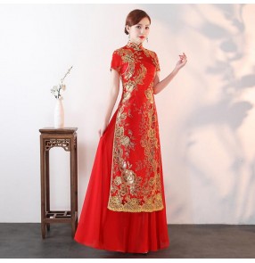 Chinese qipao dresses traditional chinese dresses for women retro vintage show model performance host evening party cheongsam dress