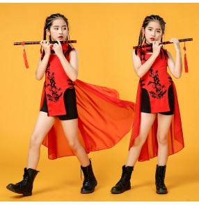 Chinese style children's hiphop street rapper jazz dance costumes model catwalk fashion students gogo dancers hip-hop dance girls performance cheongsam