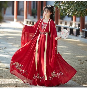 Chinese Style hanfu Han Tang Song Ming Dynasty Dresses Female Costume Woman Hanfu White and Red Kimono Outfit for Women