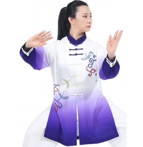 chinese Tai chi kung fu uniforms for women purple green gradient martial art wushu tai ji quan stage performance clothing morning fitness exercises fitness top and pants for female