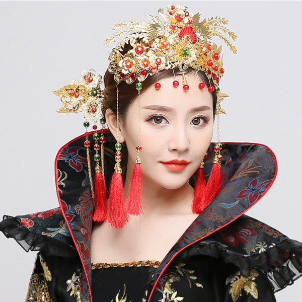 Chinese Ancient Fairy Hanfu head flower cos hair accessories Tang Dynasty  Film drama Queen Princess red
