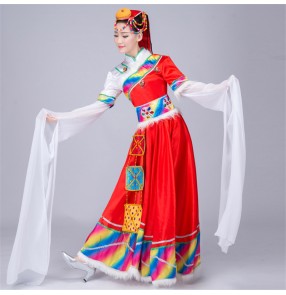 Chinese Tibetan dance costume women Tibetan water sleeves robe stage performance costume Mongolian Tibetan minority performance costume