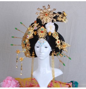Chinese traditional ancient Tang Dynasty Empress Queen cosplay wig with phoenix headdress model show photography cosplay wig with head piece