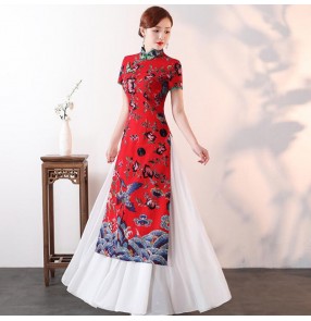 Chinese traditional cheongsam qipao dresses women female retro oriental chinese dresses printed host stage performance drama cosplay dresses