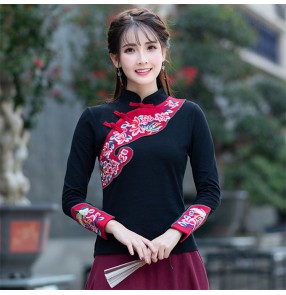 Chinese traditional embroidered pattern retro tops women's female qipao dresses blouses shirts