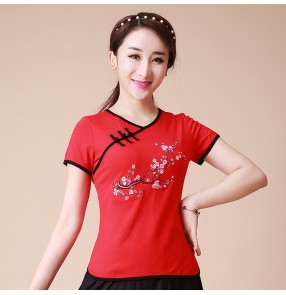 Chinese traditional embroidered tops for women traditional cheongsam tops oriental traditional shirts square dance ballroom dance tops for female