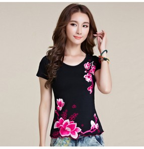 Chinese traditional embroidery retros tops qipao blouses t shirts for women plus size tops