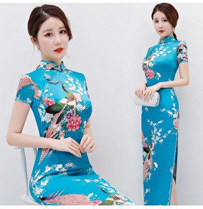 Chinese traditional qipao dresses for women retro silk oriental cheongsam dresses evening party cocktail show dresses