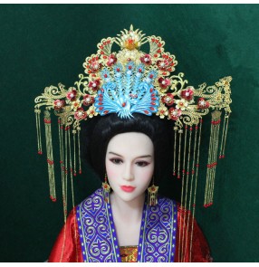 Chinese traditional queen empress Ancient headdress tang dynasty tasse blue phoenix dragon and phoenix hair accessories Hanfu hairpin