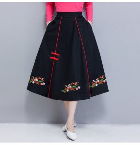 Chinese traditional retro qipao dresses embroidered skirts for women female straight long skirt