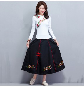 Chinese traditional retro qipao women embroidered dresses tops and skirts