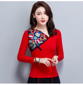 Chinese traditional retro tops embroidered pattern plus size female minority qipao dress tops blouses