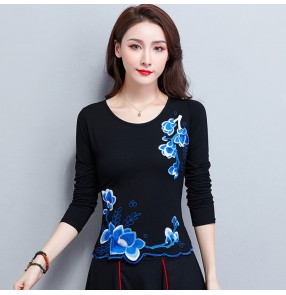 Chinese traditional retro tops women plus size embroidered qipao dress blouses t shirts for women female