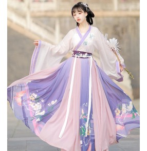 Chinese violet Hanfu female wei jin han tang dynasty photos fairy dresses women cross-collar waist skirt super fairy Chinese style spring and autumn summer full set