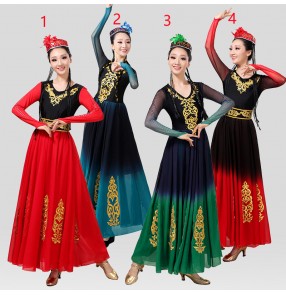 Chinese Xinjiang dance costumes Female ethnic style Uighur opening dance big swing long skirt art test performance costume