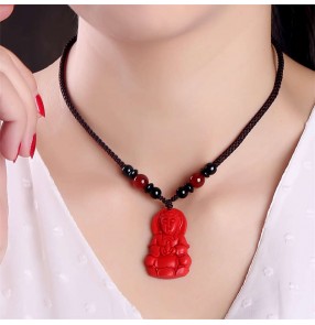 Cinnabar Buddha Guanyin Tathagata Buddhist Pendant Necklace God lucky jewelry accessories Patron saint Ward off evil spirits Amulet Necklace