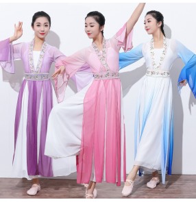 Classical dance Chinese hanfu Women chinese folk dance costumes gradient colored rhyme gauze fairy princess practice clothes art test show set