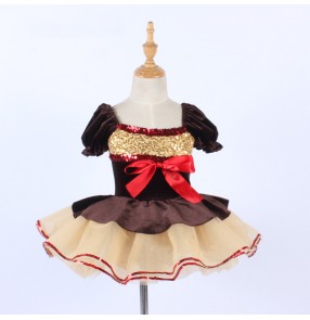 Coffee velvet with gold modern dance ballet dance dresses tutu skirts for girls kids baby toddlers gymnastics leotard ballerina ballet dance costumes for children