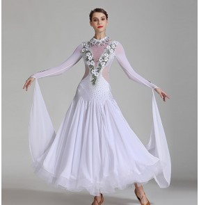 Competition ballroom dance dresses White flowers ballroom dancing tango waltz dance dress